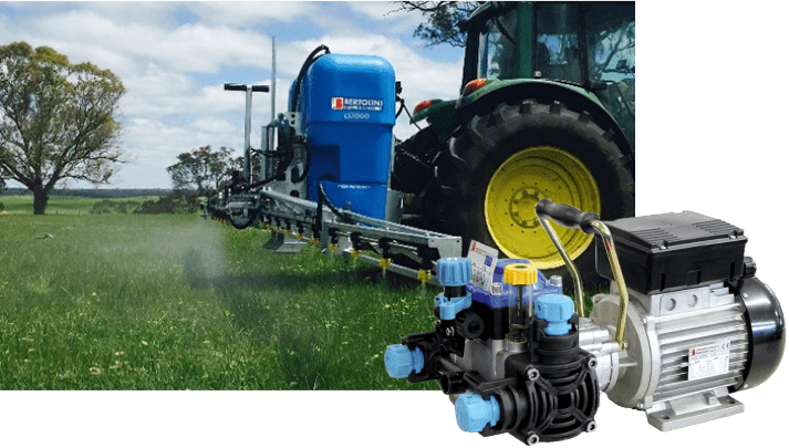 LS Sprayer on a tractor with a Bertolini Pump overlaid on the top of the image