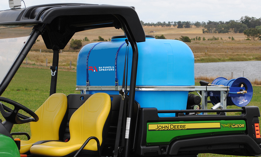 Deckmount Gun Sprayer on the back of a John Deere.