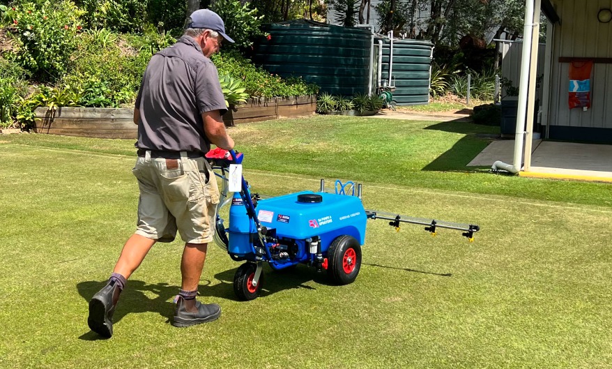 GK75 Greens Keeper pedestrian spraying being used on a croquet green